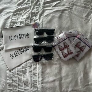 Wedding Party Kit- White Makeup Bags- Cosmetic Pouches, Groomsman Sunglasses